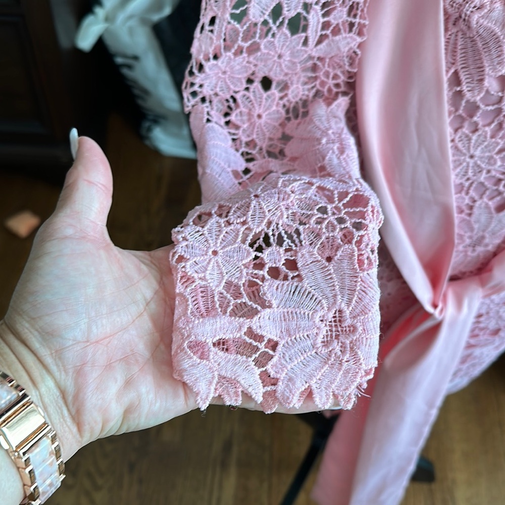 Pink Lace Open Back Dress - Picture 4 of 5